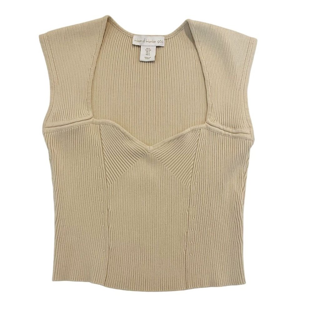 House of‎ Harlow Cream Ribbed Knit Crop Top Minimalist Clean Girl - Size Small